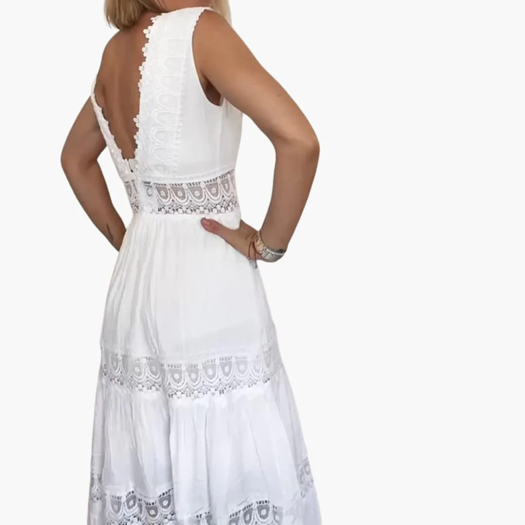Damen Spitzenkleid ohne Ärmel mit V-Rücken und Stufenrock - Image 5