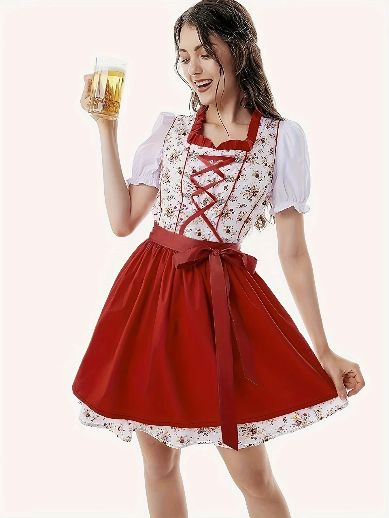 Damen Stilvolle Rot Oktoberfest Dirndl Kleid - Image 2