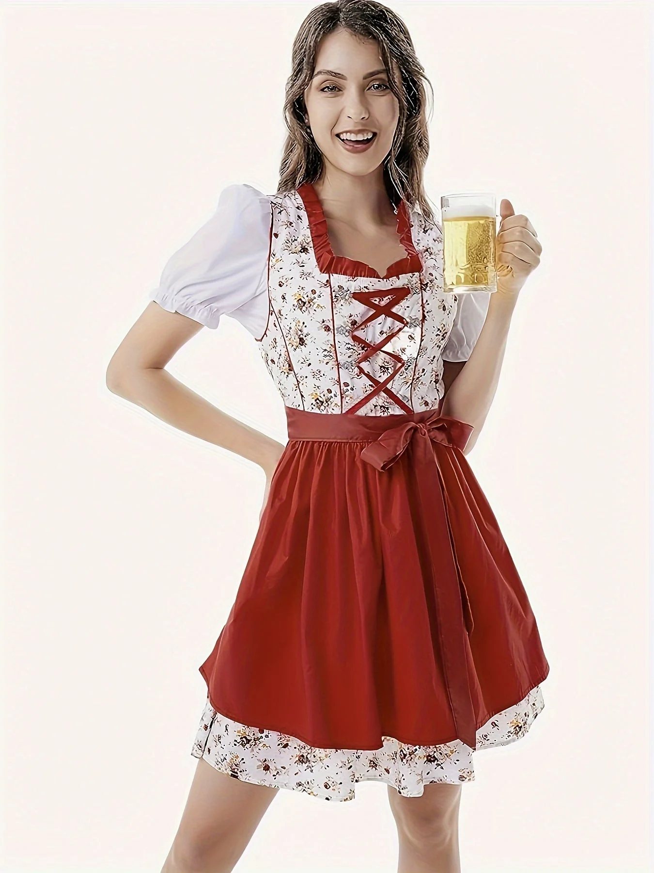 Damen Stilvolle Rot Oktoberfest Dirndl Kleid - Image 5
