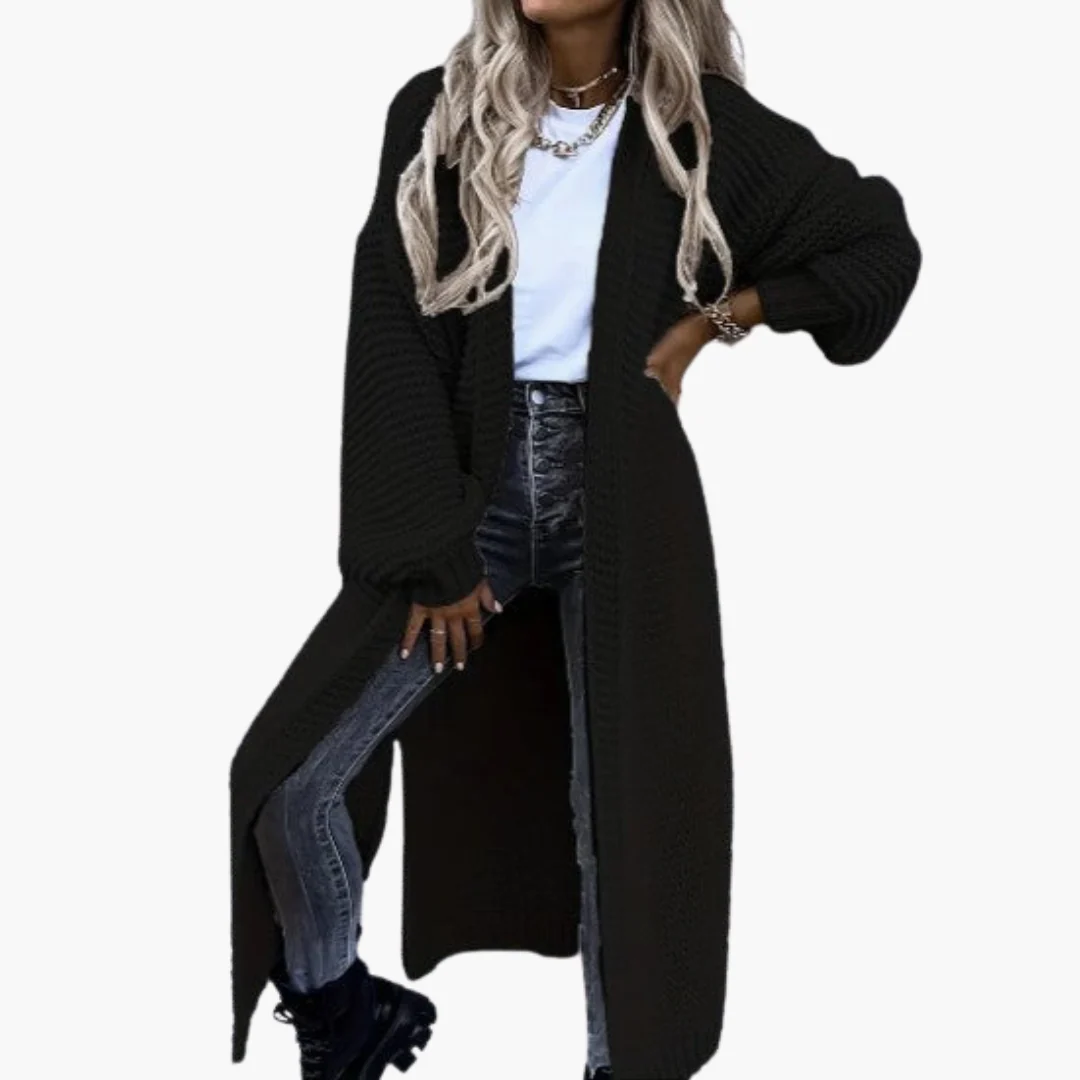 Damen Strickjacke lang mit offenem Vorderteil und gerippten Bündchen - Image 2