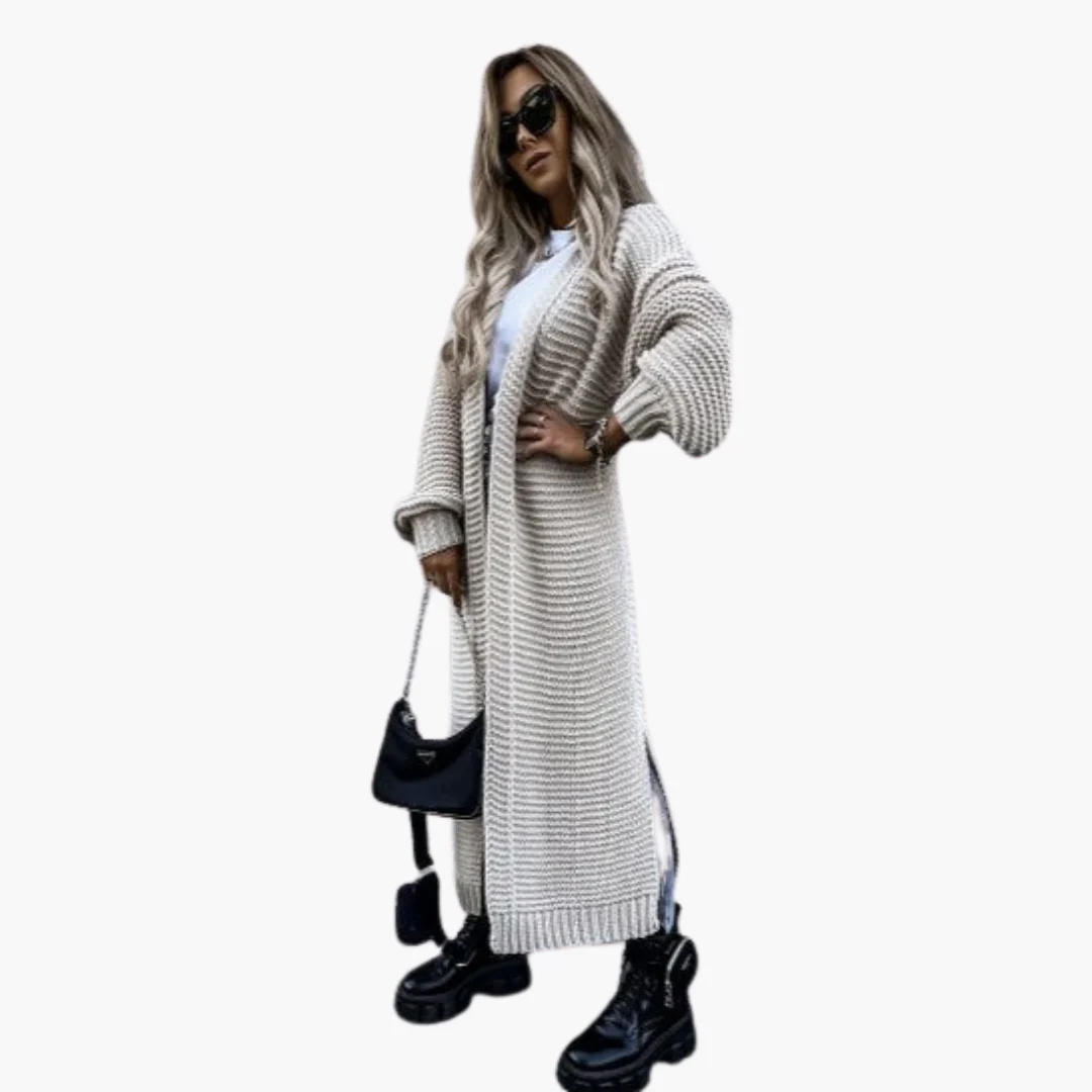 Damen Strickjacke lang mit offenem Vorderteil und gerippten Bündchen - Image 3