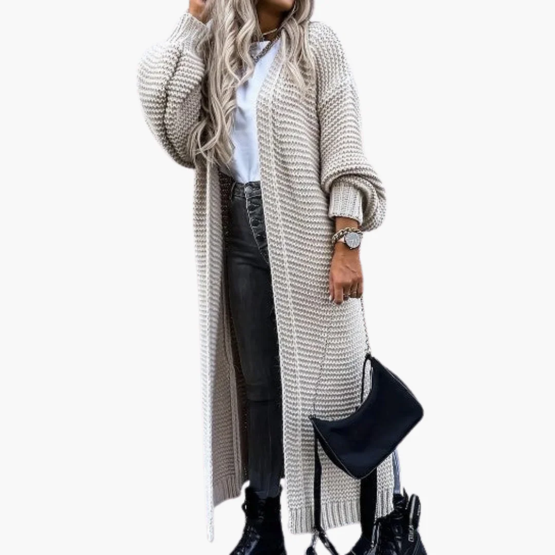 Damen Strickjacke lang mit offenem Vorderteil und gerippten Bündchen - Image 4