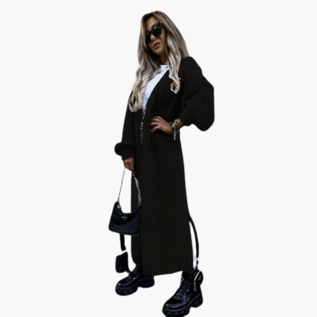 Damen Strickjacke lang mit offenem Vorderteil und gerippten Bündchen - Image 6