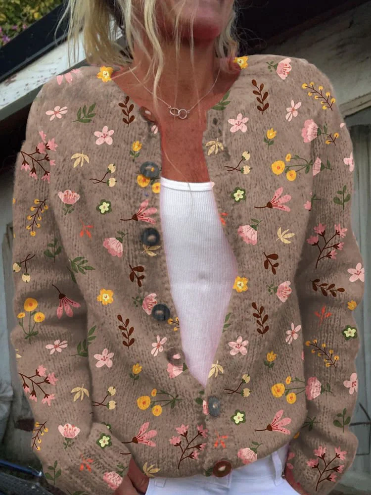 Damen Strickjacke mit Blumenmuster | Rundhalsausschnitt - Image 3