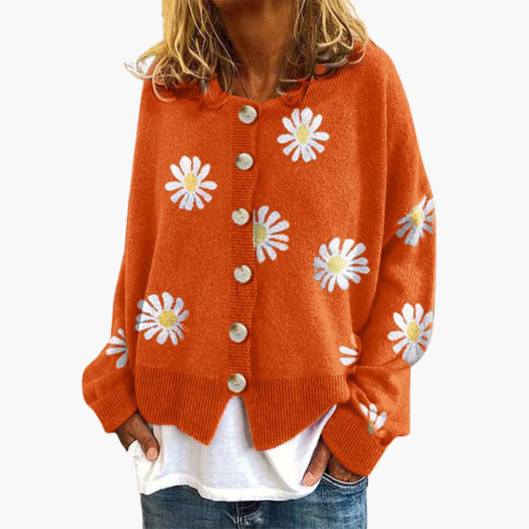 Damen Strickjacke mit Knopfverschluss und Blumenmuster - Image 3