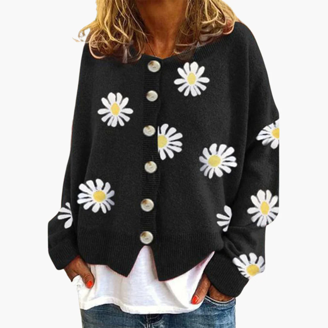 Damen Strickjacke mit Knopfverschluss und Blumenmuster - Image 4