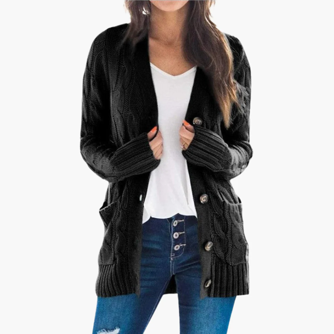 Damen Strickjacke mit Knopfverschluss und Vordertaschen - Image 2