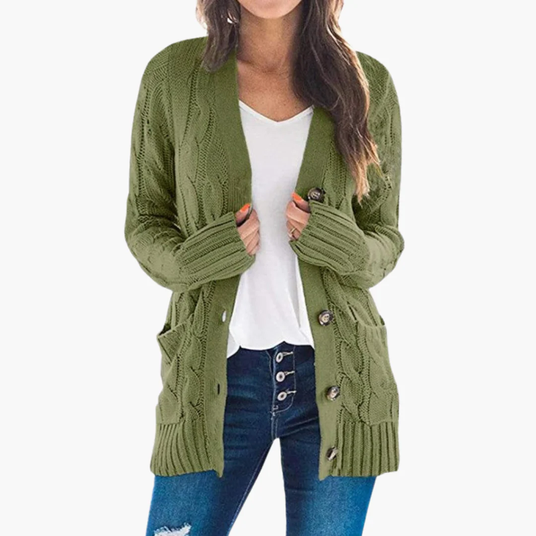 Damen Strickjacke mit Knopfverschluss und Vordertaschen - Image 3
