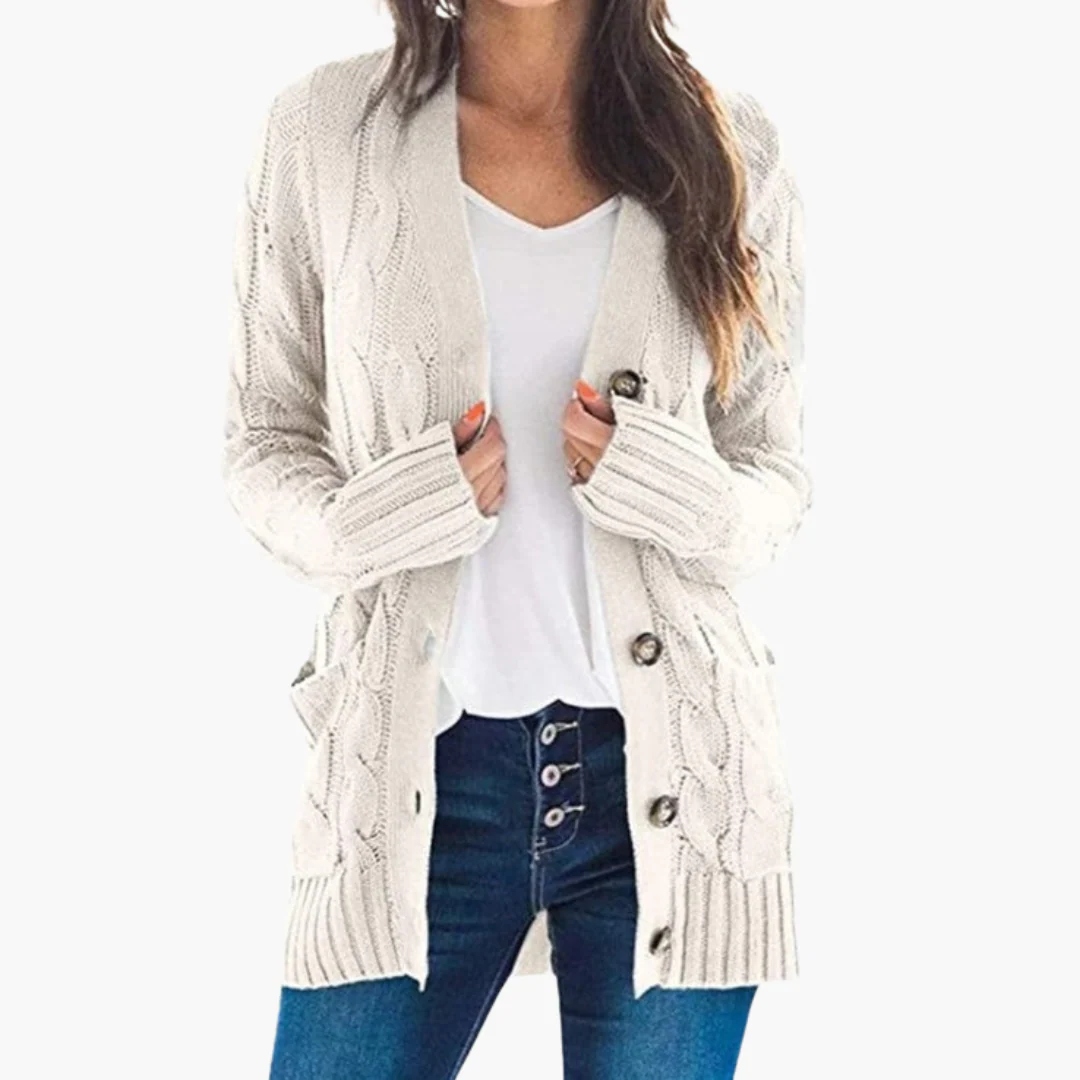 Damen Strickjacke mit Knopfverschluss und Vordertaschen - Image 5