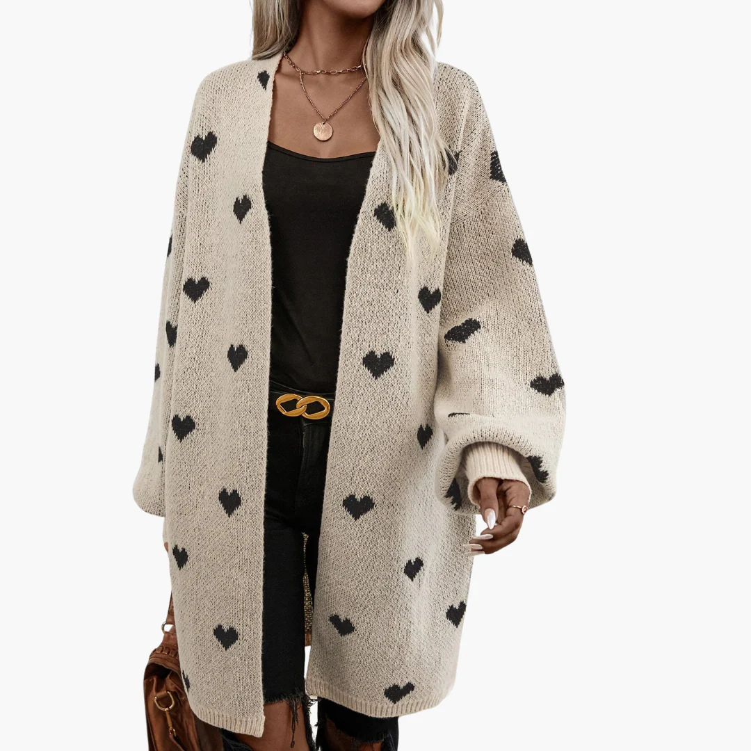 Damen Strickjacke mit offener Vorderseite und Herzmuster - Image 2
