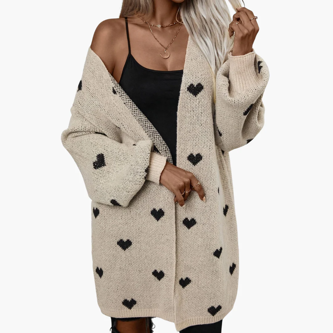 Damen Strickjacke mit offener Vorderseite und Herzmuster - Image 3