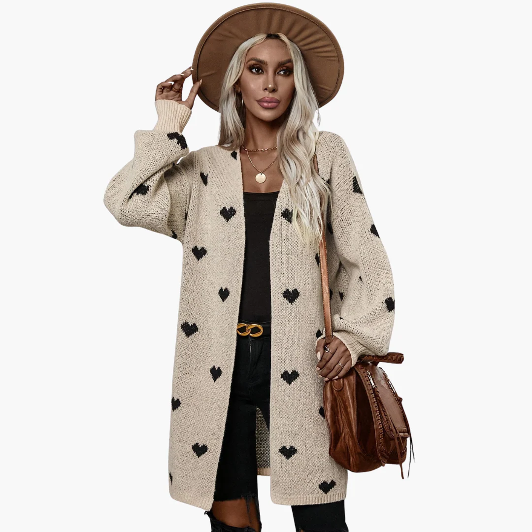 Damen Strickjacke mit offener Vorderseite und Herzmuster - Image 5