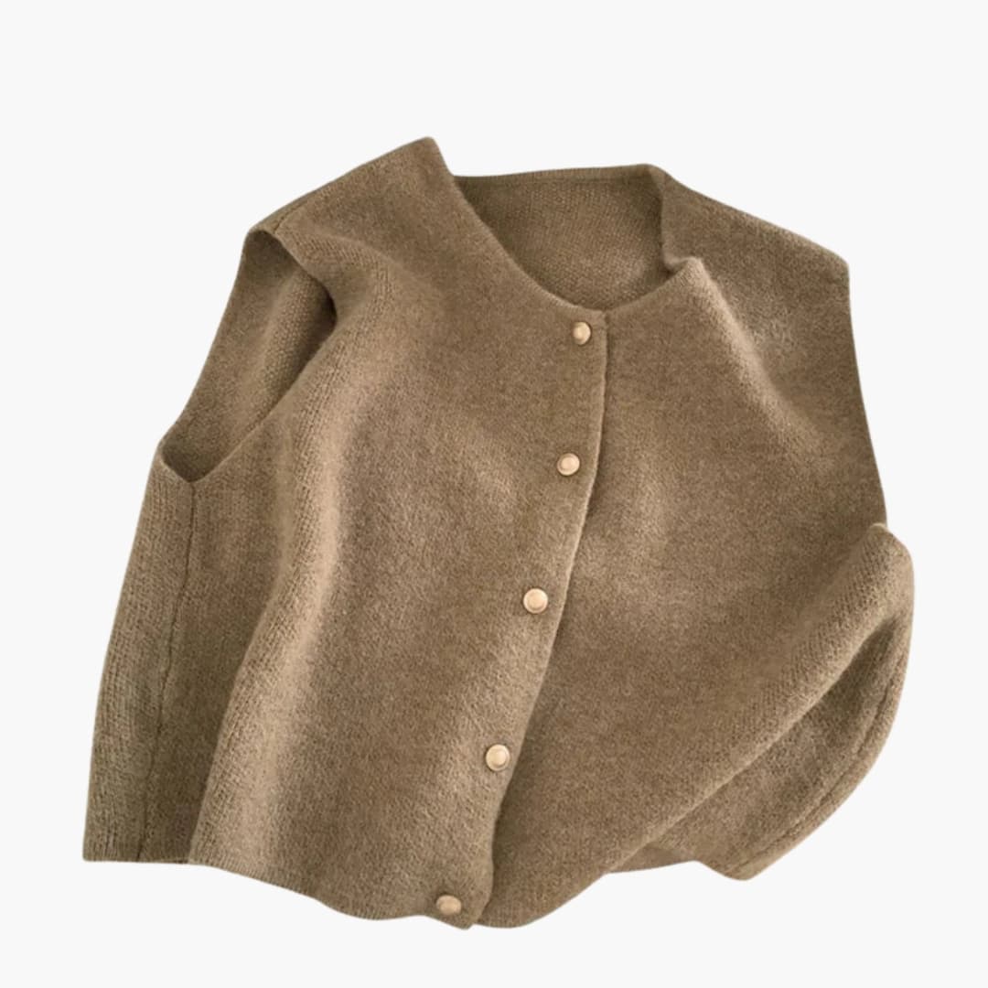 Damen Strickweste ohne Ärmel mit Rundhalsausschnitt und Knopfleiste - Image 4
