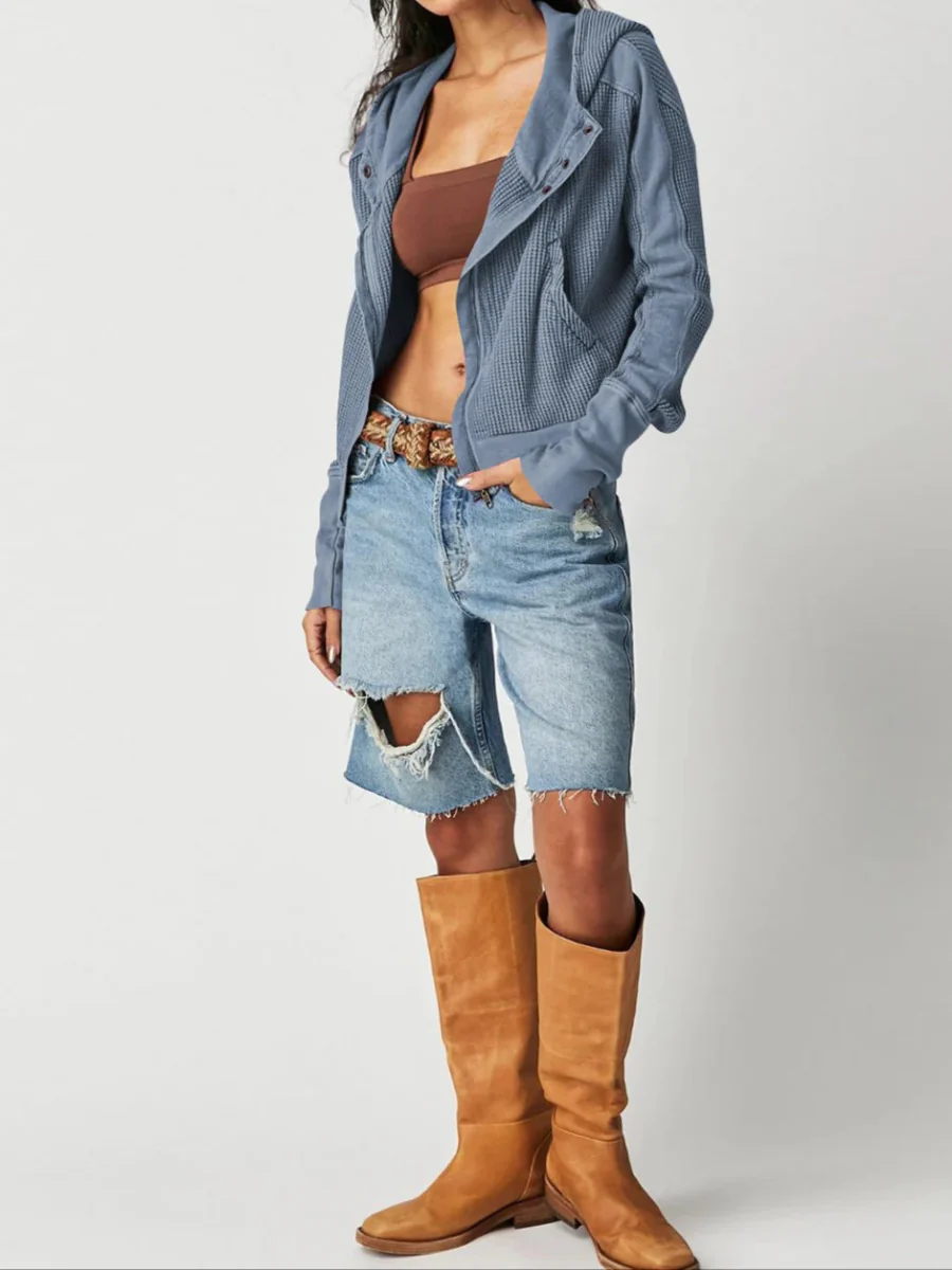 Damen stylische Waffel-Kapuzenjacke | Leichte - Image 3