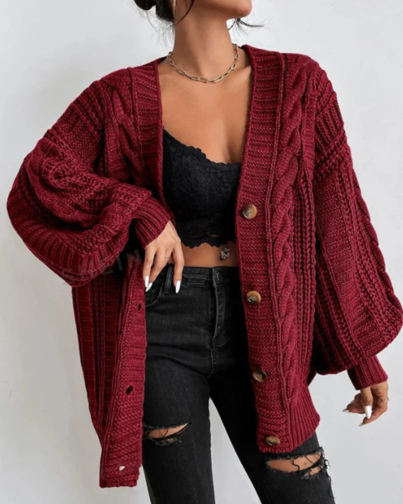 Damen stylischer Zopfstrick-Cardigan | Lang - Image 2
