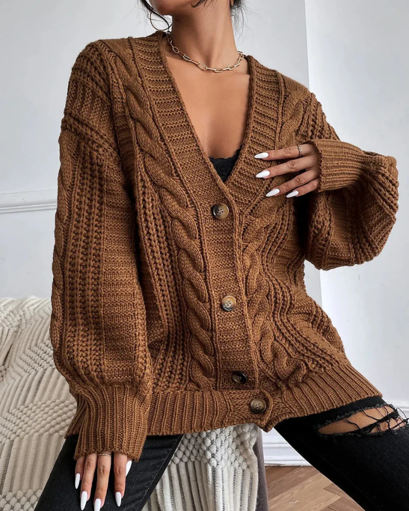 Damen stylischer Zopfstrick-Cardigan | Lang - Image 3