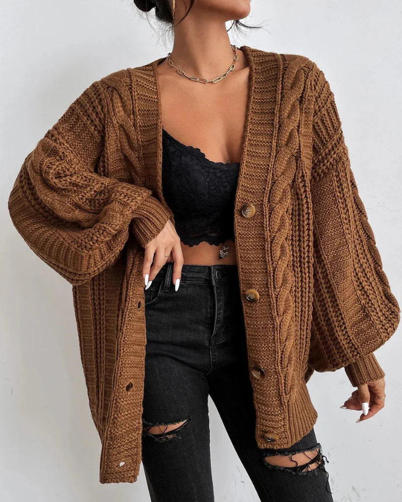 Damen stylischer Zopfstrick-Cardigan | Lang - Image 5