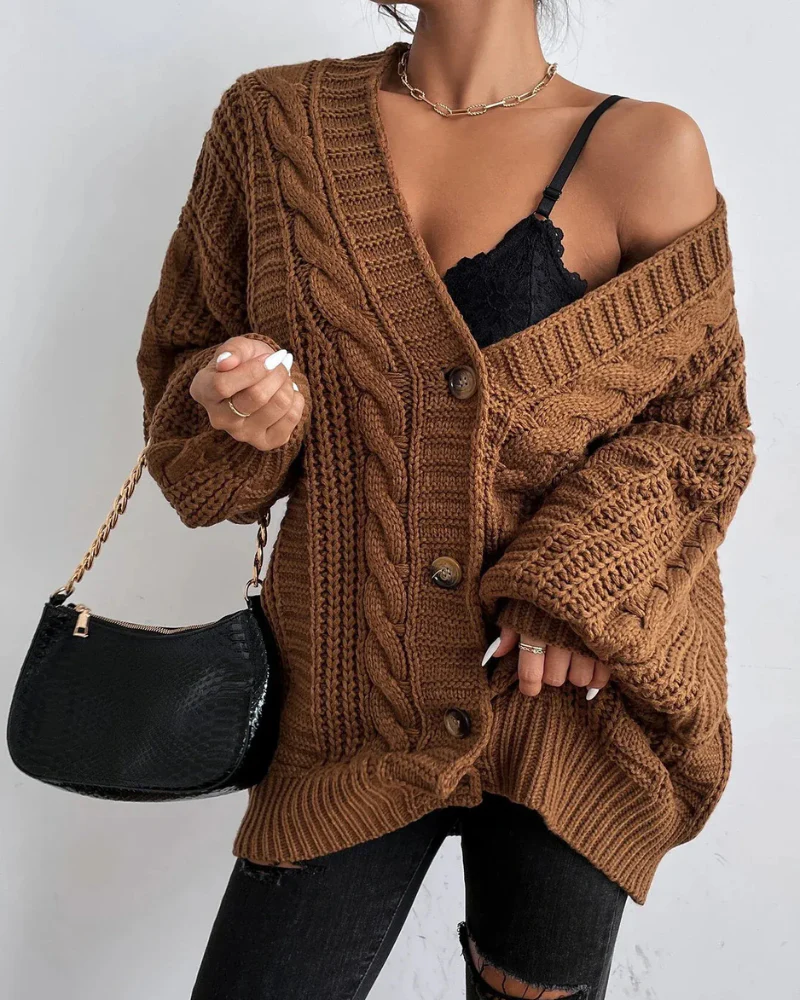 Damen stylischer Zopfstrick-Cardigan | Lang - Image 6