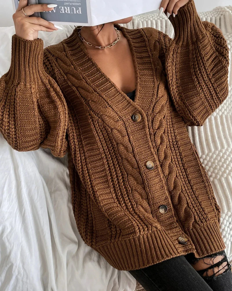 Damen stylischer Zopfstrick-Cardigan | Lang - Image 7