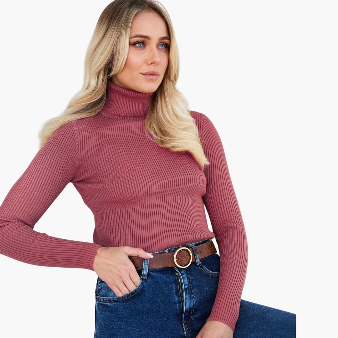 Damen Turtleneck Pullover mit gerippten Bündchen und Saum - Image 2