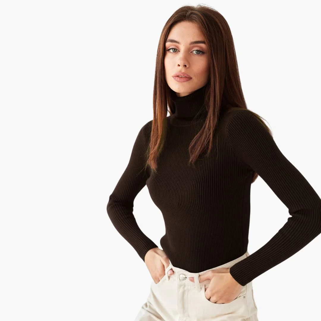 Damen Turtleneck Pullover mit gerippten Bündchen und Saum - Image 5