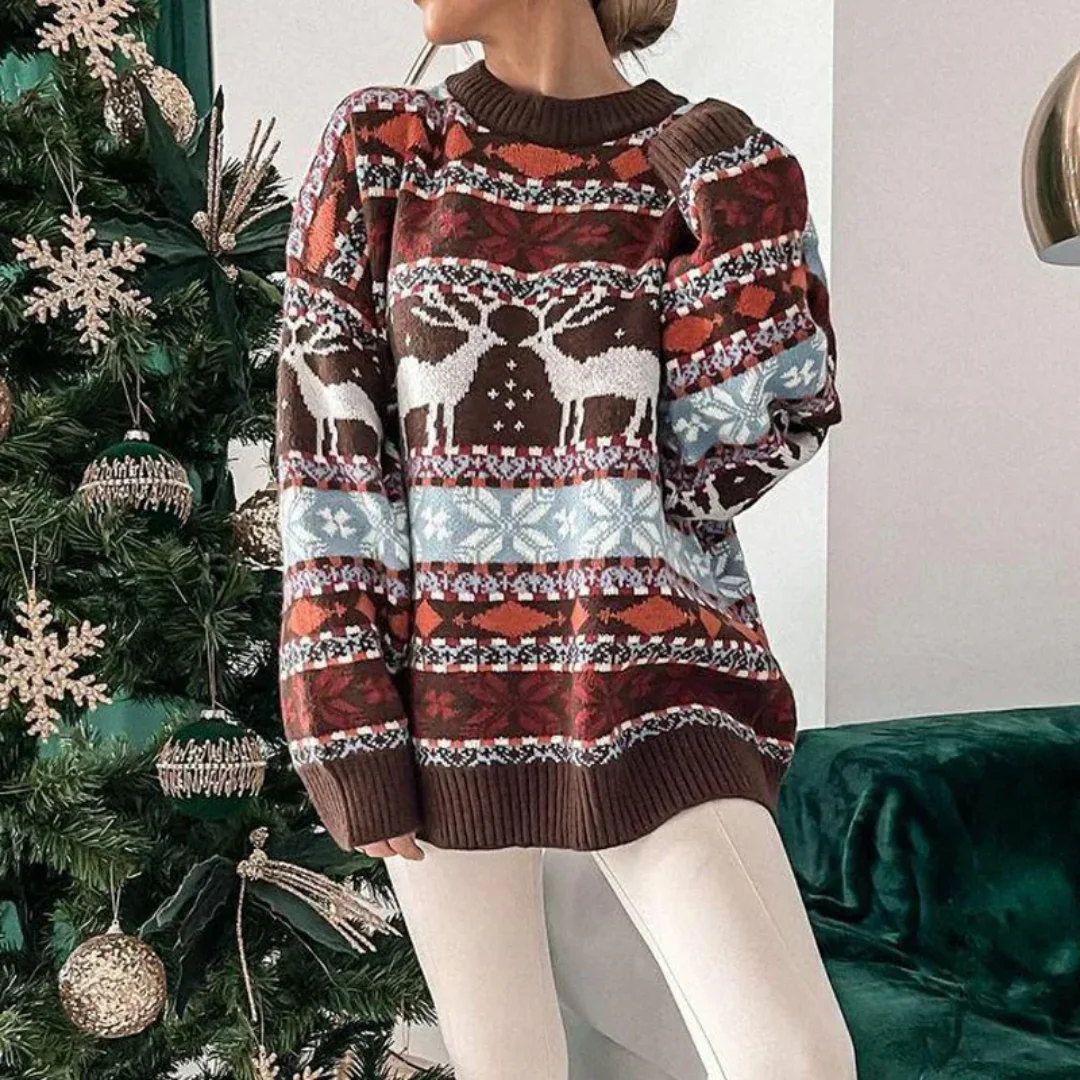 Damen Übergroßer Weihnachtspullover Gemütlich Weicher Stoff