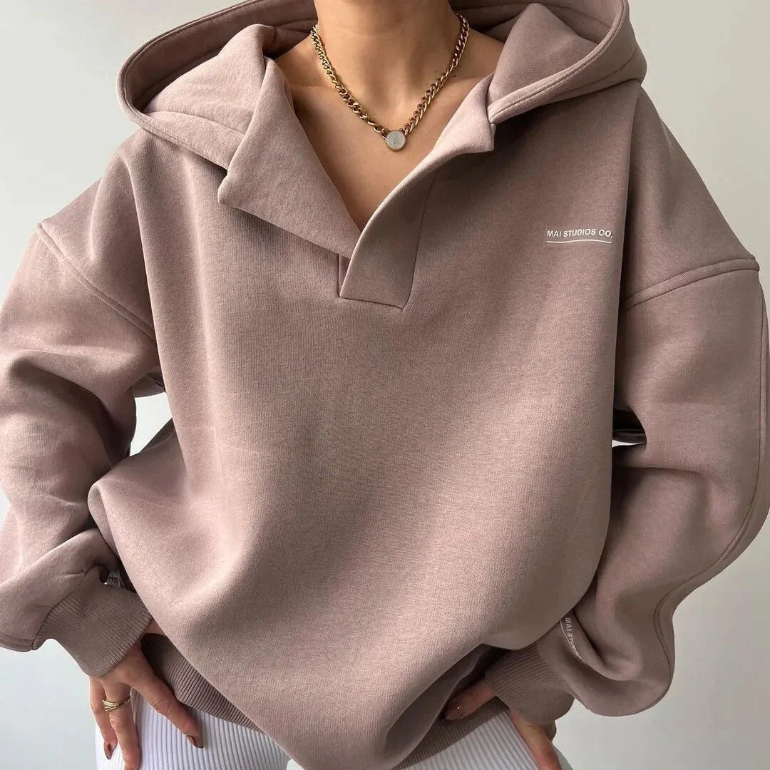 Damen Übergroß Kapuzenpullover | Tropfen Schulter - Image 3