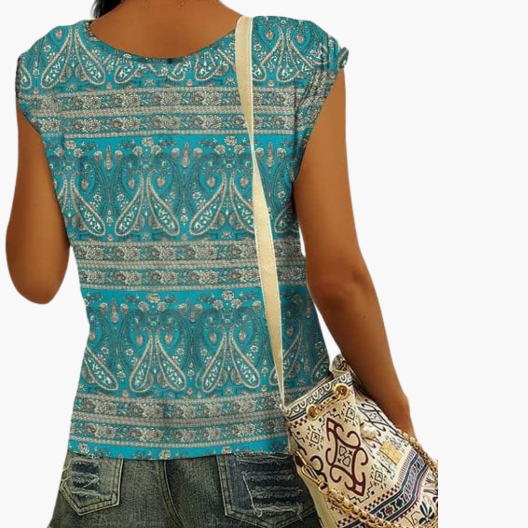 Damen V-Ausschnitt Shirt mit Cap-Ärmeln für den Sommer - Image 3