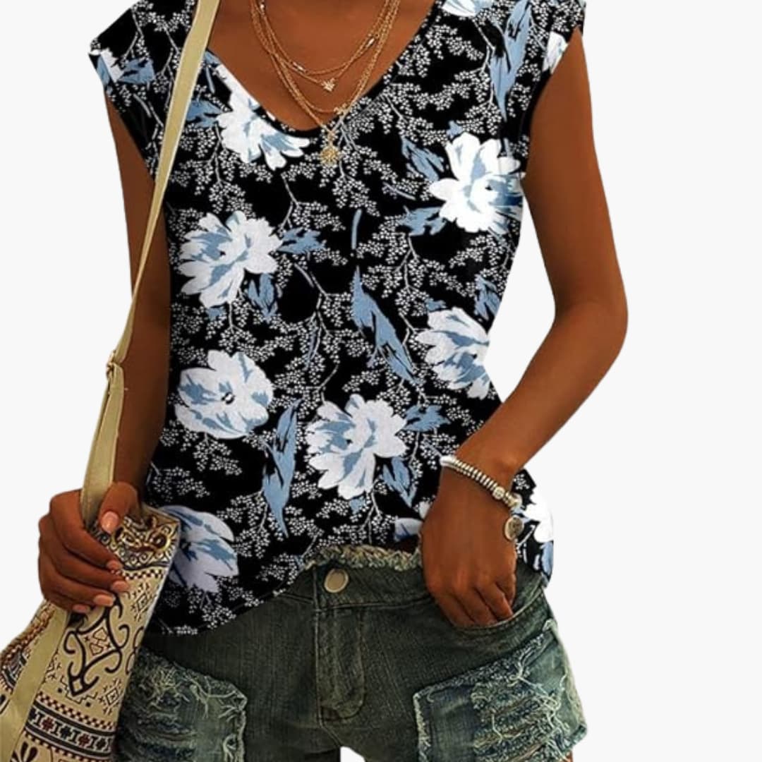 Damen V-Ausschnitt Shirt mit Cap-Ärmeln für den Sommer - Image 4