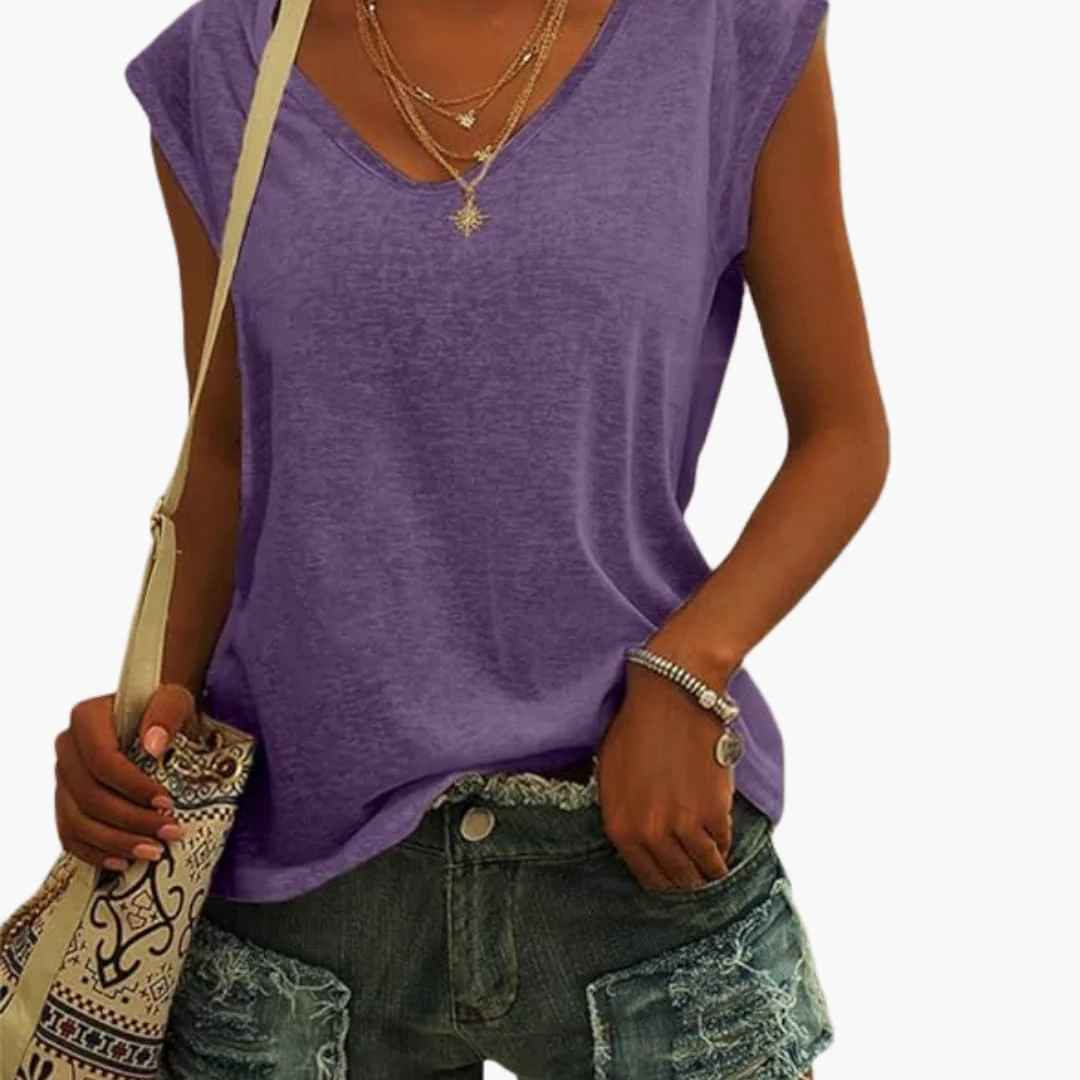 Damen V-Ausschnitt Top mit Cap-Ärmeln und Stretchmaterial - Image 10