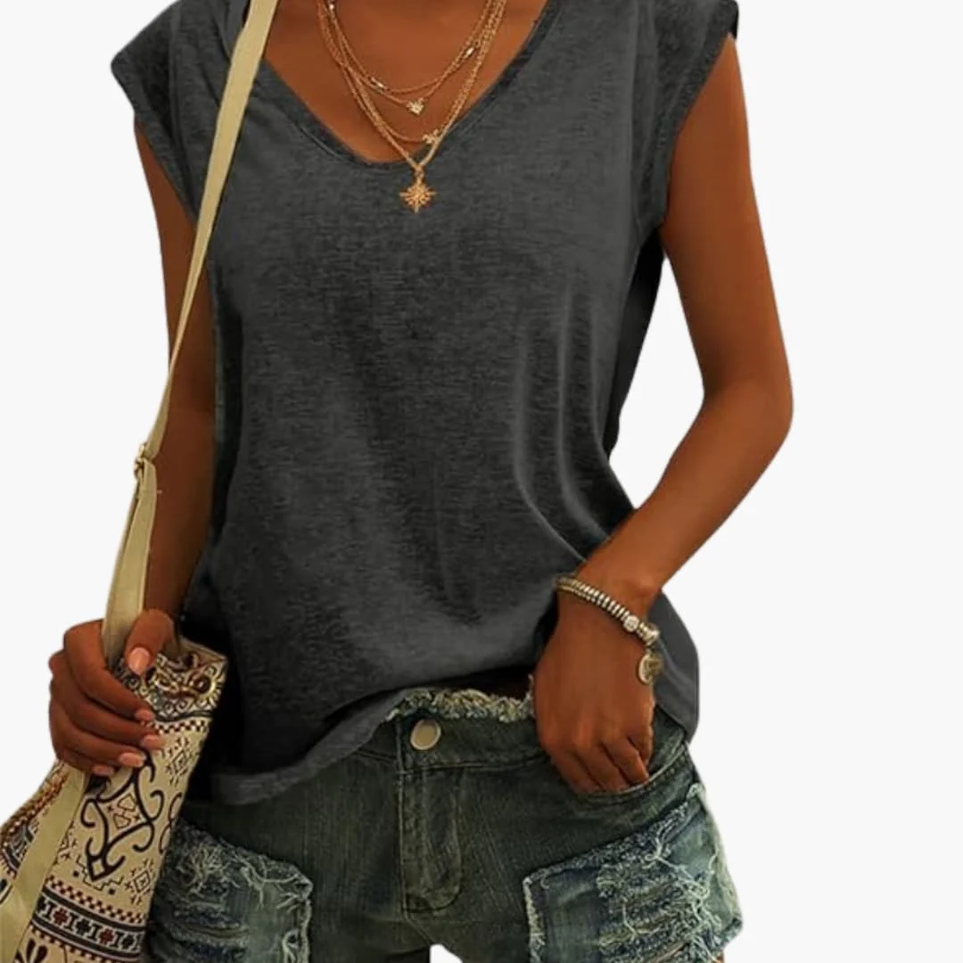 Damen V-Ausschnitt Top mit Cap-Ärmeln und Stretchmaterial - Image 2