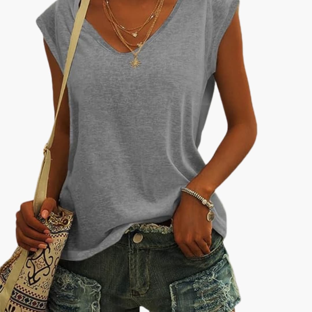 Damen V-Ausschnitt Top mit Cap-Ärmeln und Stretchmaterial - Image 3