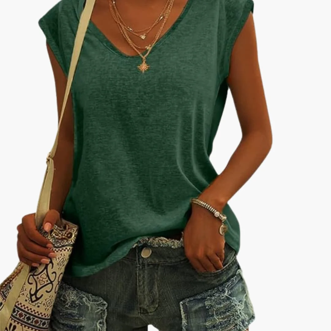 Damen V-Ausschnitt Top mit Cap-Ärmeln und Stretchmaterial - Image 4