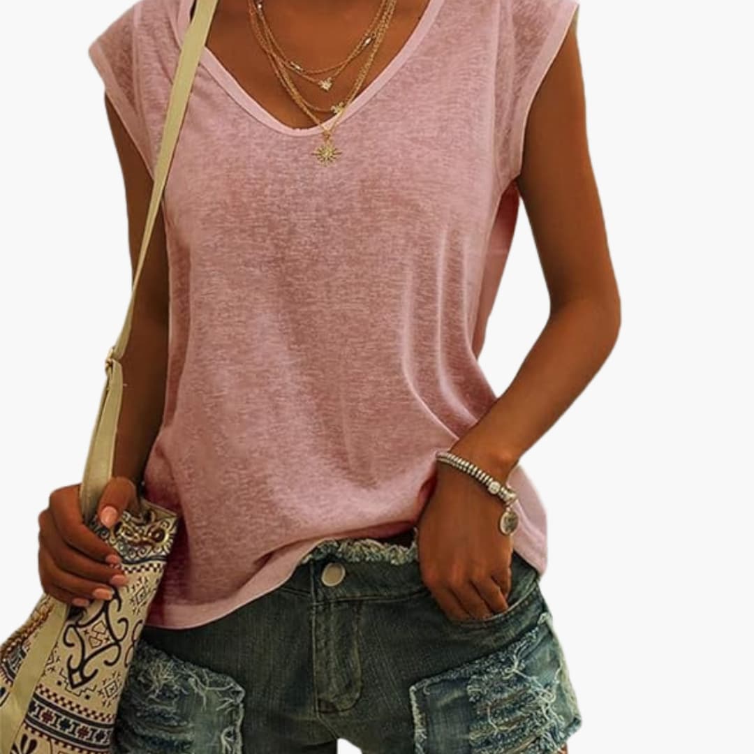 Damen V-Ausschnitt Top mit Cap-Ärmeln und Stretchmaterial - Image 5
