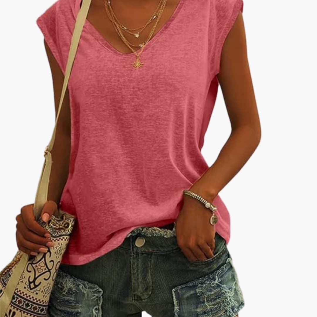 Damen V-Ausschnitt Top mit Cap-Ärmeln und Stretchmaterial - Image 6