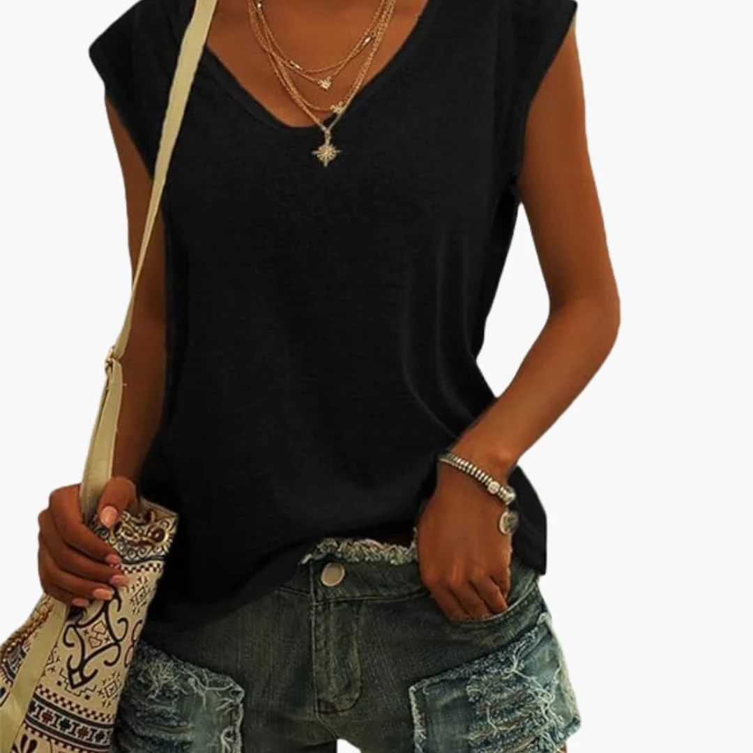Damen V-Ausschnitt Top mit Cap-Ärmeln und Stretchmaterial - Image 7