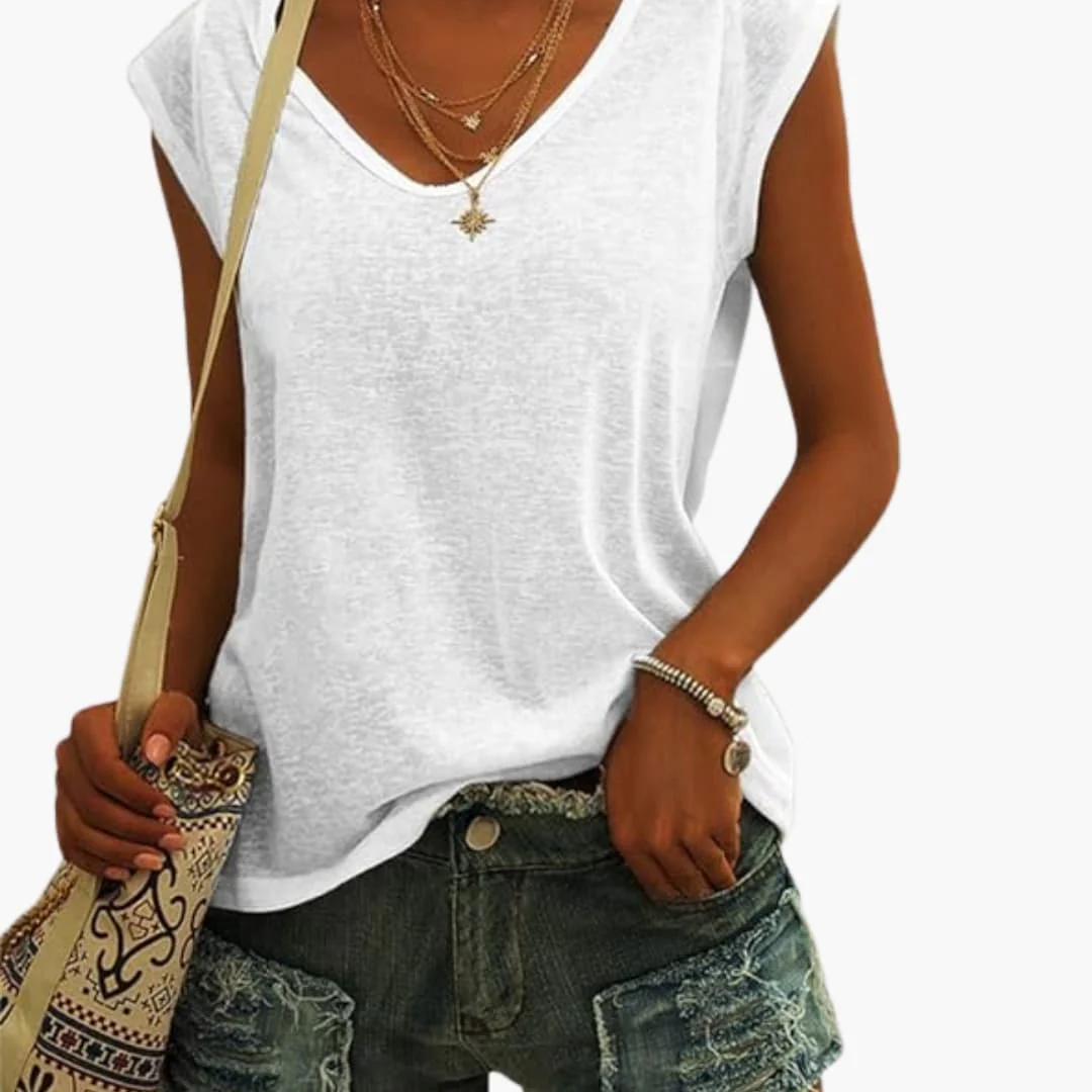 Damen V-Ausschnitt Top mit Cap-Ärmeln und Stretchmaterial - Image 8