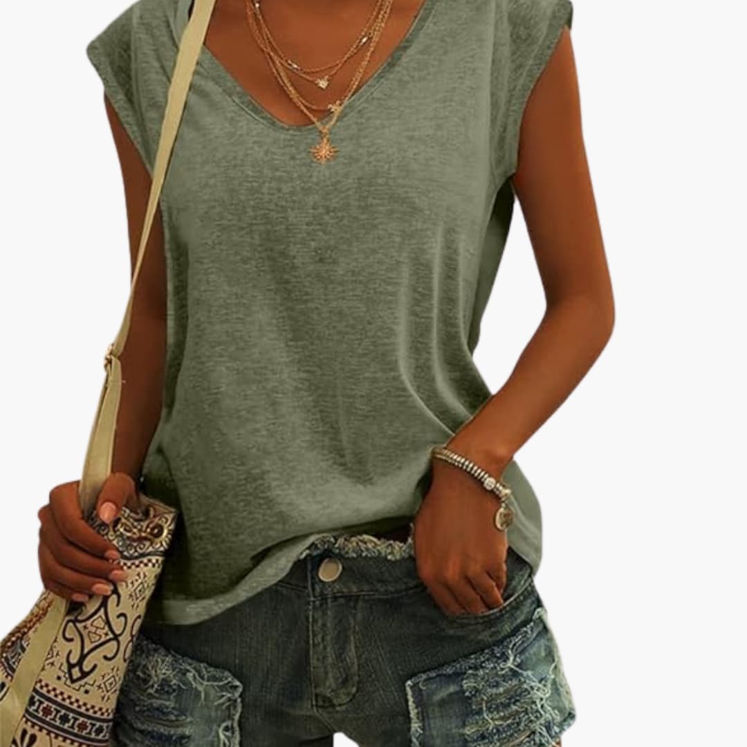 Damen V-Ausschnitt Top mit Cap-Ärmeln und Stretchmaterial - Image 9