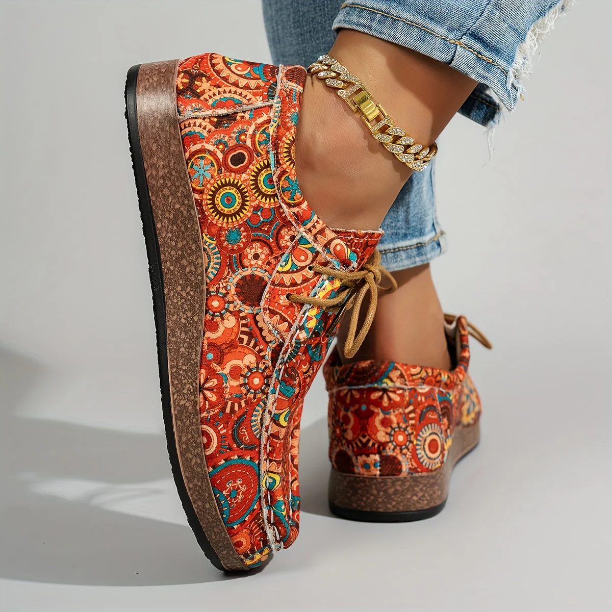 Damen Vintage Blumen Schnürschuhe - Image 3