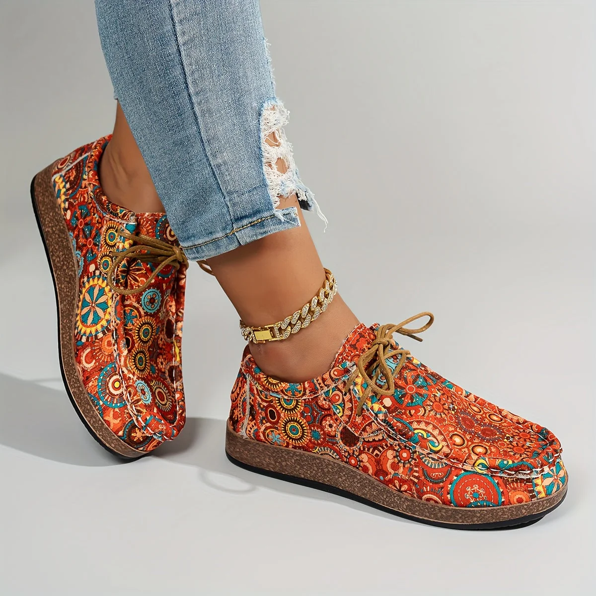 Damen Vintage Blumen Schnürschuhe - Image 4