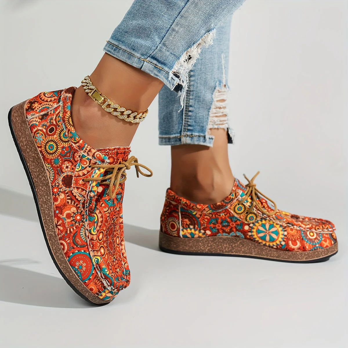 Damen Vintage Blumen Schnürschuhe - Image 6