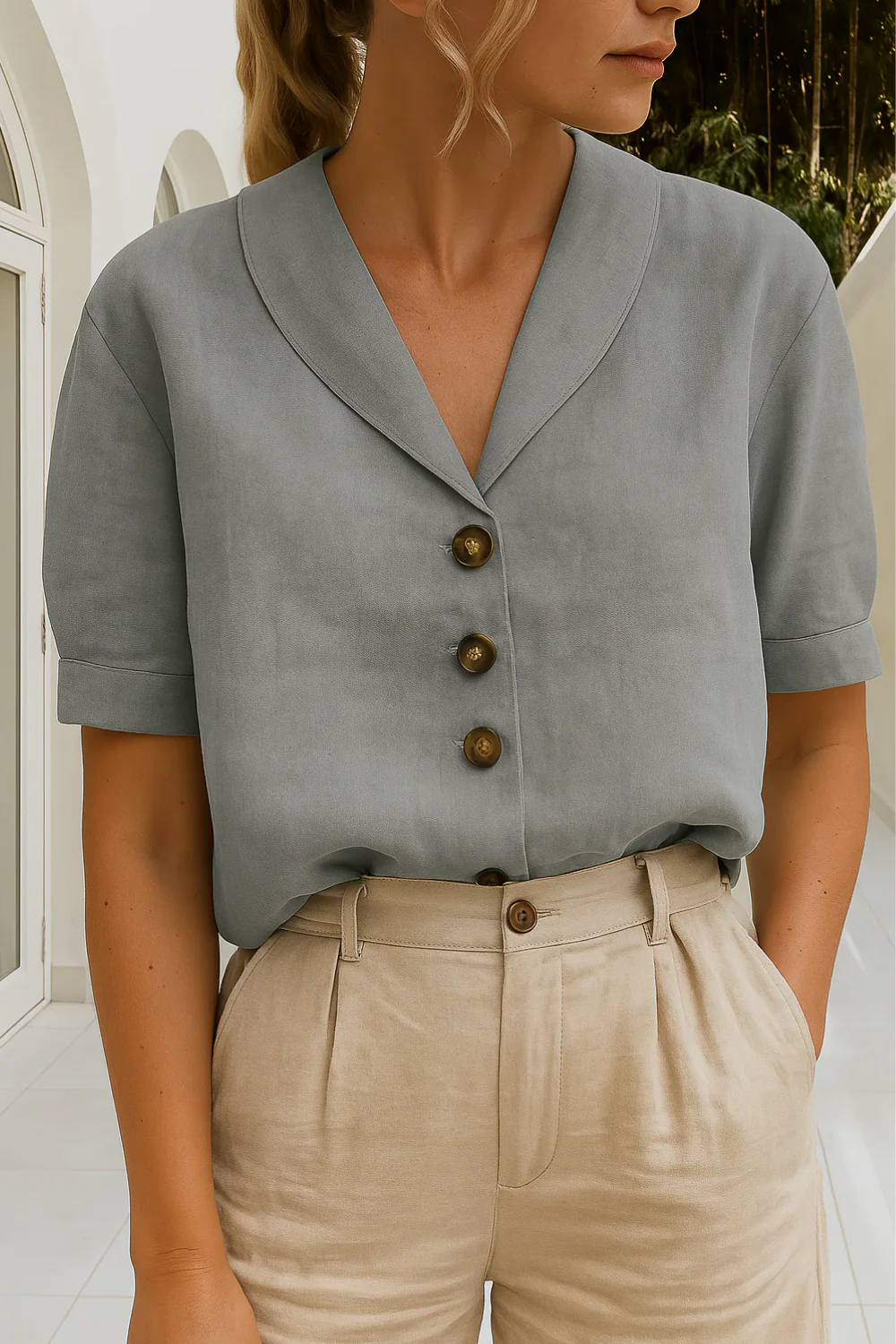 Damen Vintage elegante Bluse | Kurzarm - Image 2