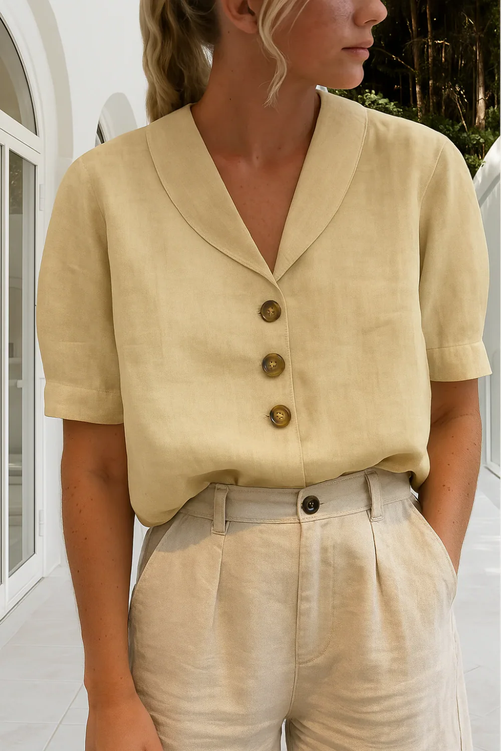 Damen Vintage elegante Bluse | Kurzarm - Image 4