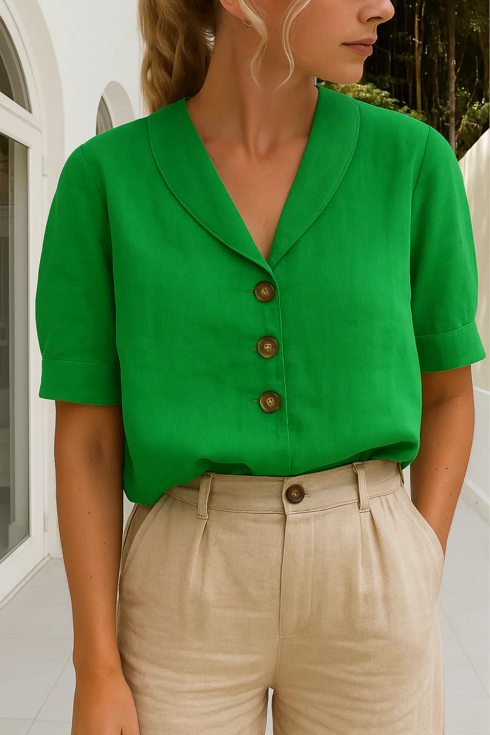 Damen Vintage elegante Bluse | Kurzarm - Image 5