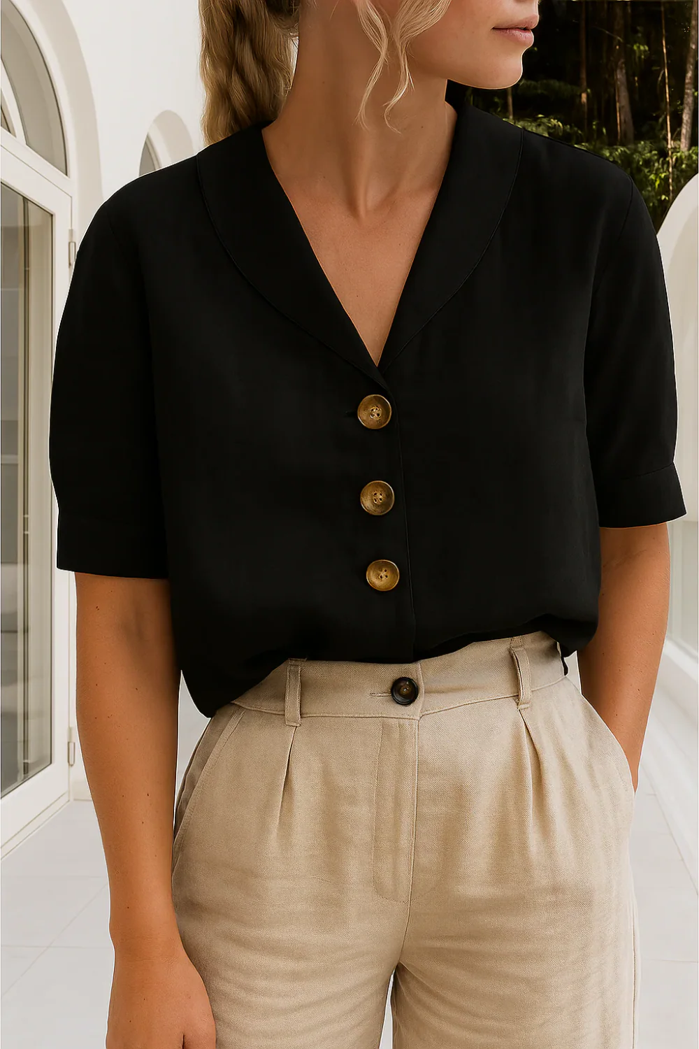 Damen Vintage elegante Bluse | Kurzarm - Image 7