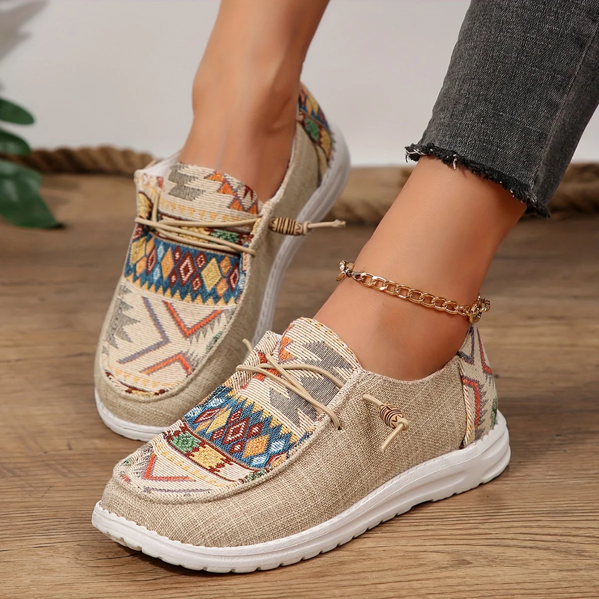 Damen Vintage Ethnische Schnürsenkel Schuhe - Image 10