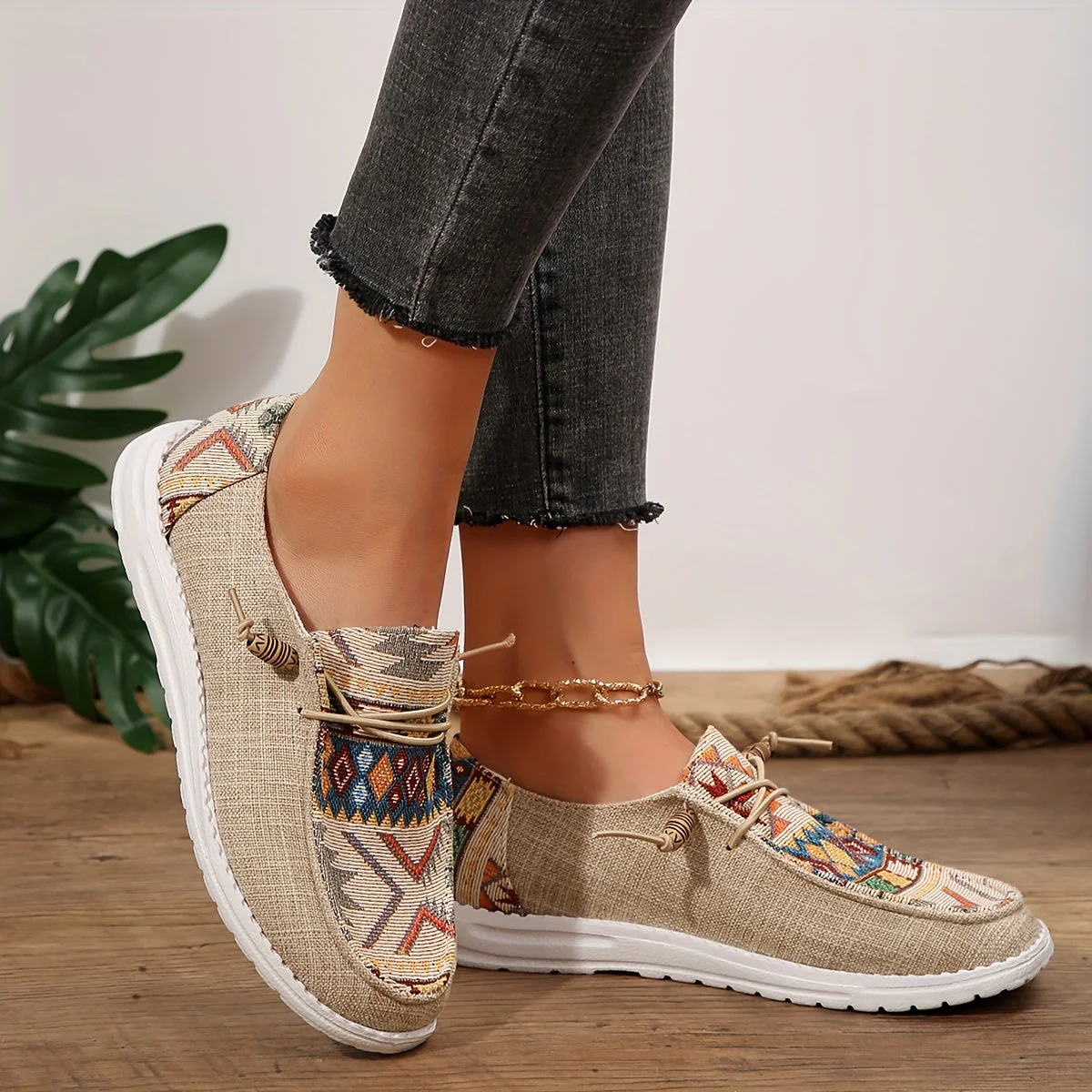 Damen Vintage Ethnische Schnürsenkel Schuhe - Image 2
