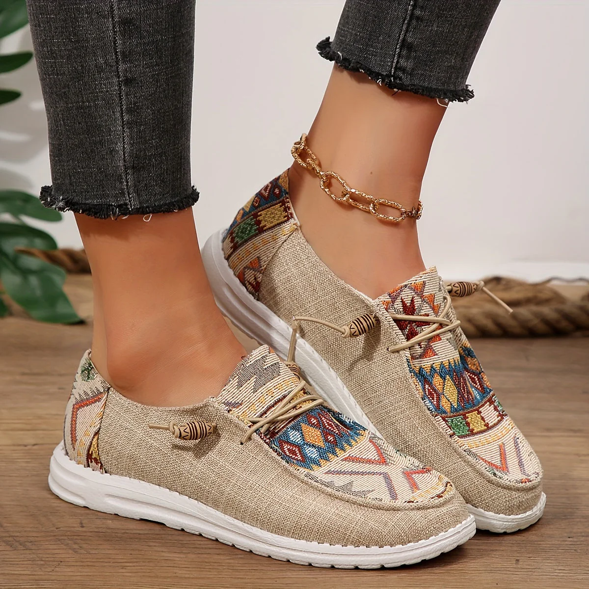 Damen Vintage Ethnische Schnürsenkel Schuhe - Image 5