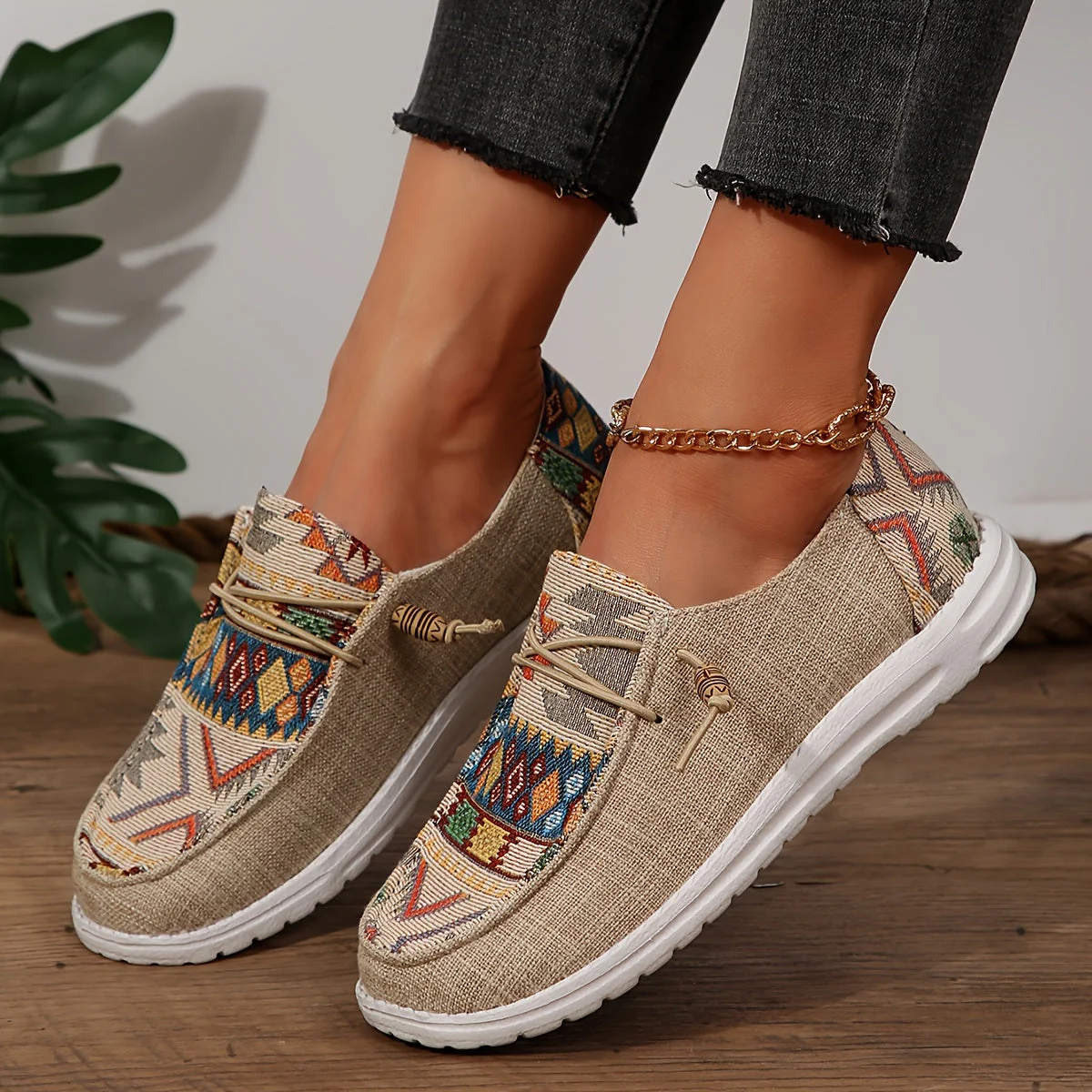 Damen Vintage Ethnische Schnürsenkel Schuhe - Image 8