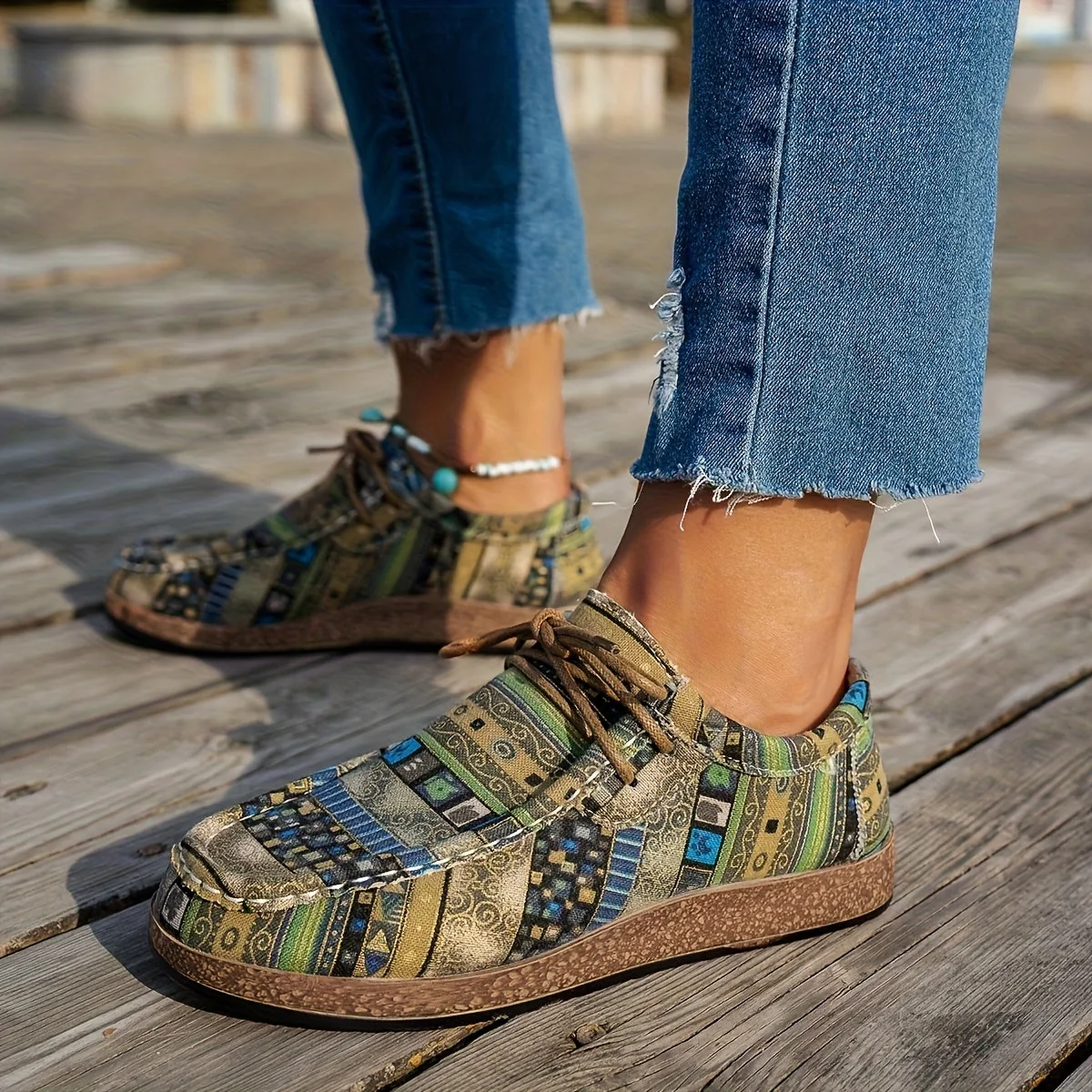 Damen Vintage Geometrisch Gedruckte Schuhe - Image 4